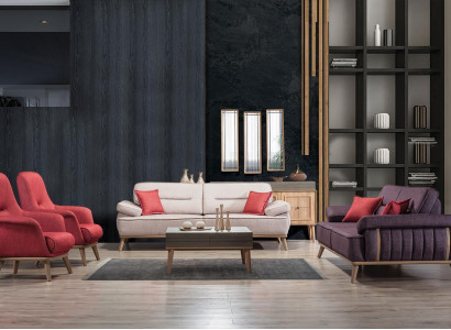 Stylish Multicolored Set in Living Room Set 2x 3-Seater Sofas and 2x Armchairs